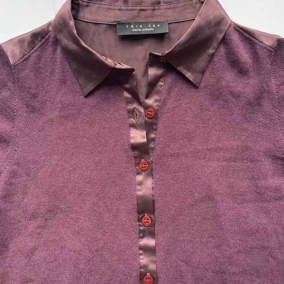 twin set simona barbieri Purple Button-Up Top sweater wool silk - Picture 2 of 10